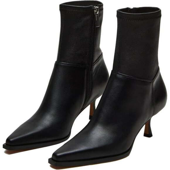 Shoes - Women Black Dressy Ankle Boots Pointed Toe Side Zipper Kitten Heel Booties